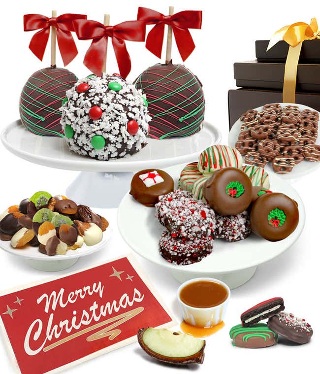 Merry Christmas Belgian Chocolate Covered Fruit Gift Basket