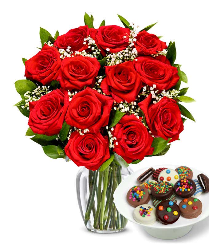One Dozen Roses with Celebration Chocolate Oreos