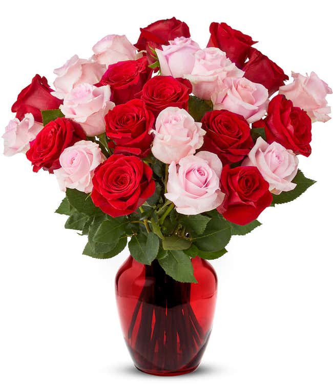 Two dozen rose mix with pink and red roses