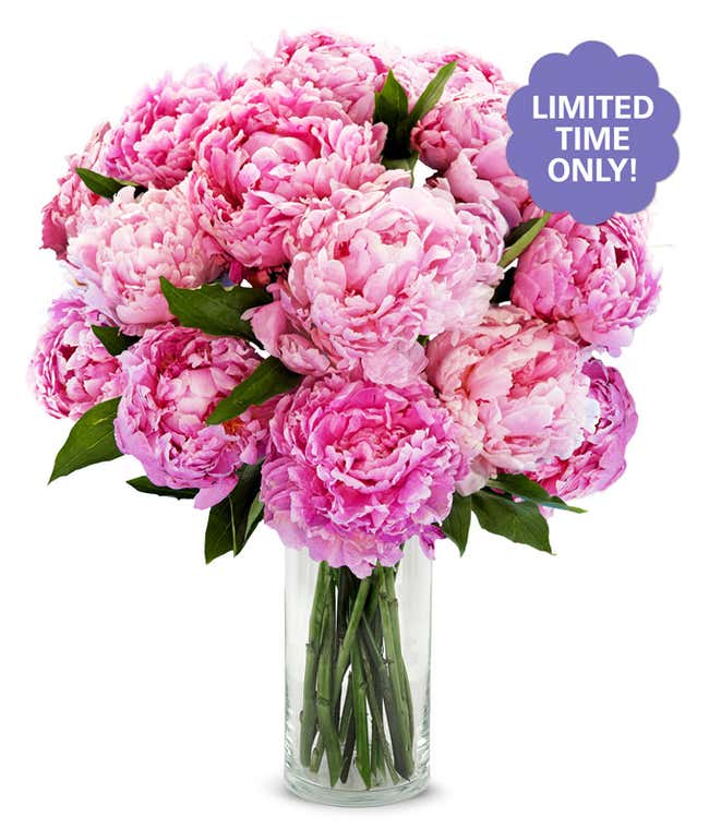 A stunning arrangement of 15 assorted pink peonies, optionally presented in a vase. These lush and fragrant peonies create a beautiful and elegant display, perfect for adding a touch of romance to any setting.