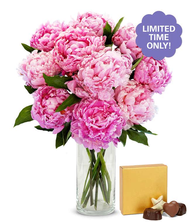 Pretty Pink Peonies with Chocolates