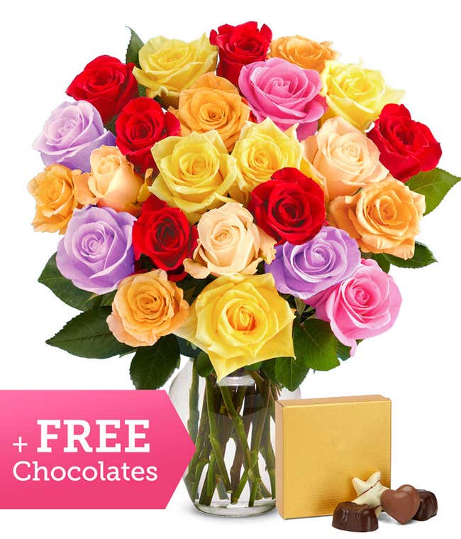 Two Dozen Mixed Mother's Day Roses with Chocolates &amp; Bear