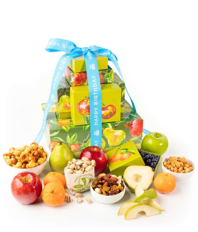 Fruit, Nuts, &amp; Sweets Birthday Gift Tower