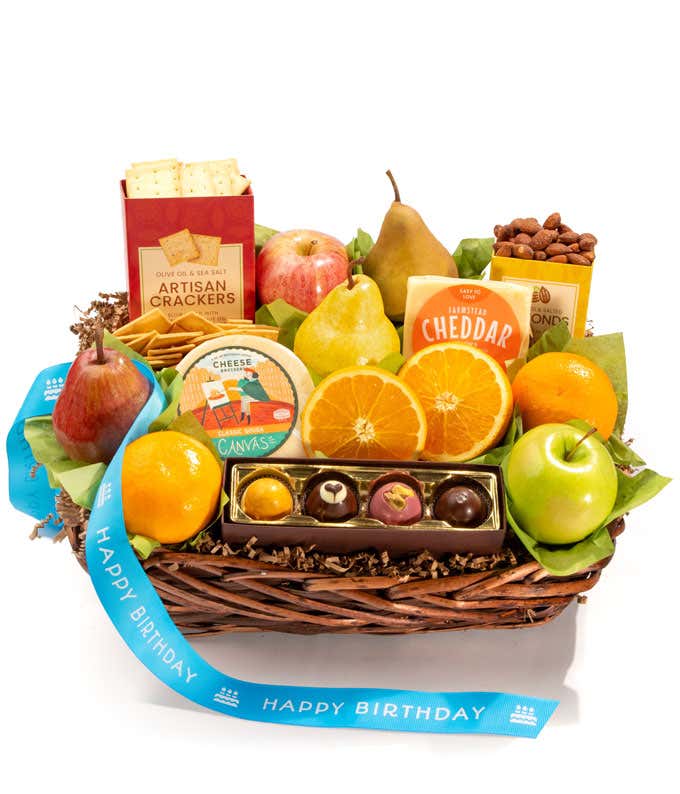 Artisan Crafted Fruit & Cheese Birthday Gift Basket
